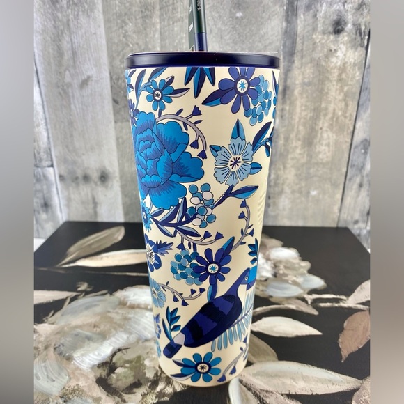 NWT Starbucks Farm Rio Limited Edition Blue & White Tropical Print Tumbl… - Picture 3 of 11